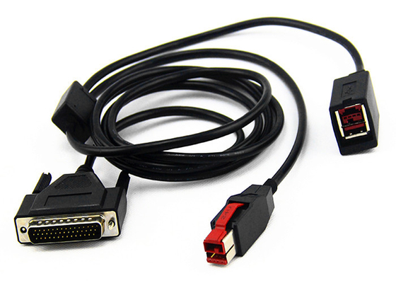China 12 V Powered USB Y Cable / Mini USB Extension Cable Black Color For Pos System supplier